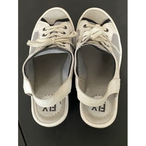 Fly London Yedu Platform size 8B Lace up Wedge Heel Women’s Shoes White Black - Picture 10 of 12